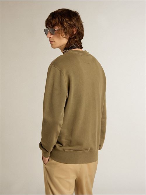 SWEATSHIRT DISTRESSED COTTON JERSEY WITH LOGO GOLDEN GOOSE DELUXE BRAND | GMP01223.P000642.35479/DUSTY OLIVE